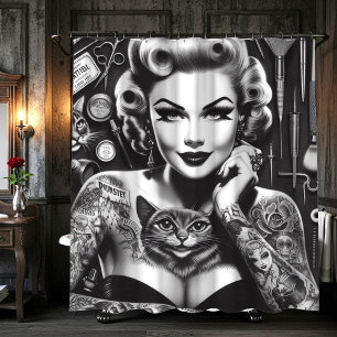 Old School Alternative Tattooed Girl Shower Curtain