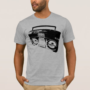 Old School Boombox Art grey mens semi fitted tee