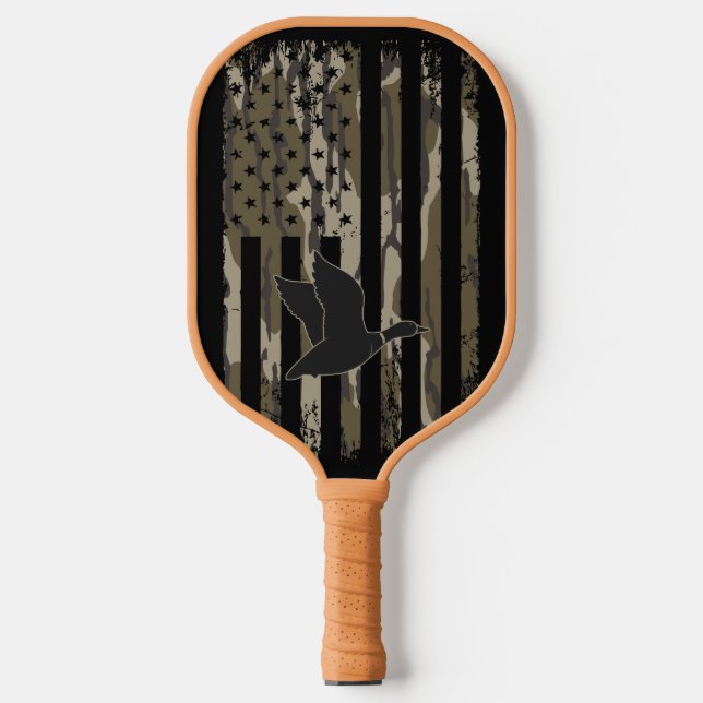 Old School Camo Duck Hunting American USA Flag Pickleball Paddle (Front)
