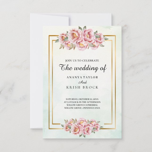 Old School Charm Pink Floral Wedding Invitation (Front)
