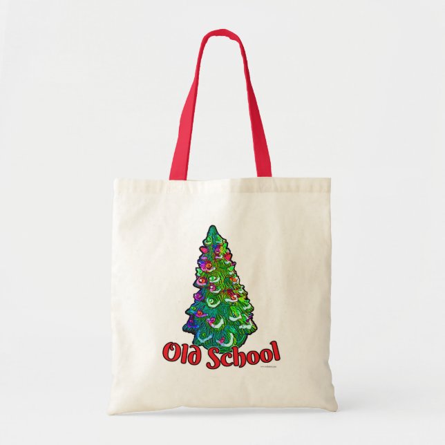 Old School Christmas Tree Slogan Tote Bag (Front)