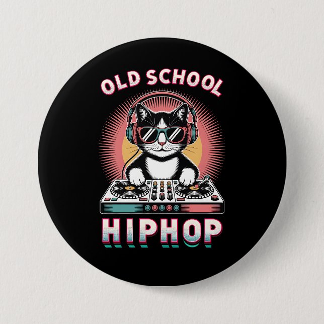 Old School Cool Cat DJ 7.5 Cm Round Badge (Front)