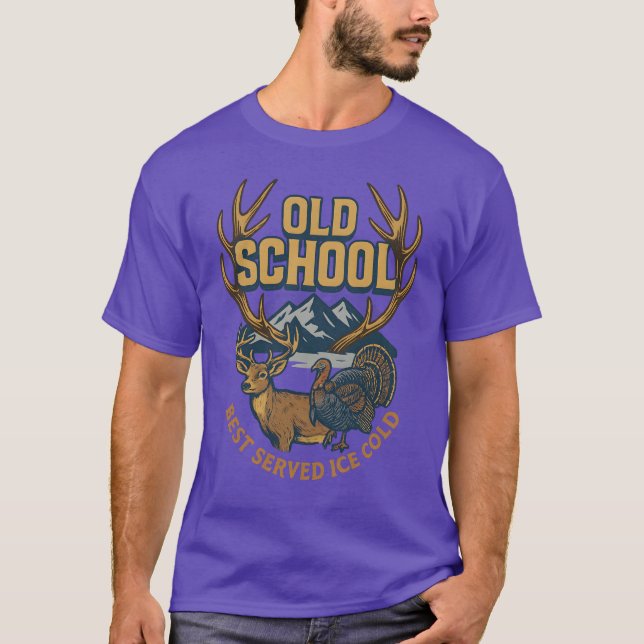Old School Deer and Turkey Design T-Shirt (Front)