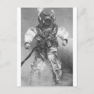 Old school diver black and white postcard