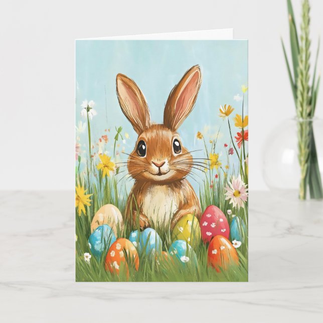 Old-School Easter Egg Bunny Holiday Card (Front)