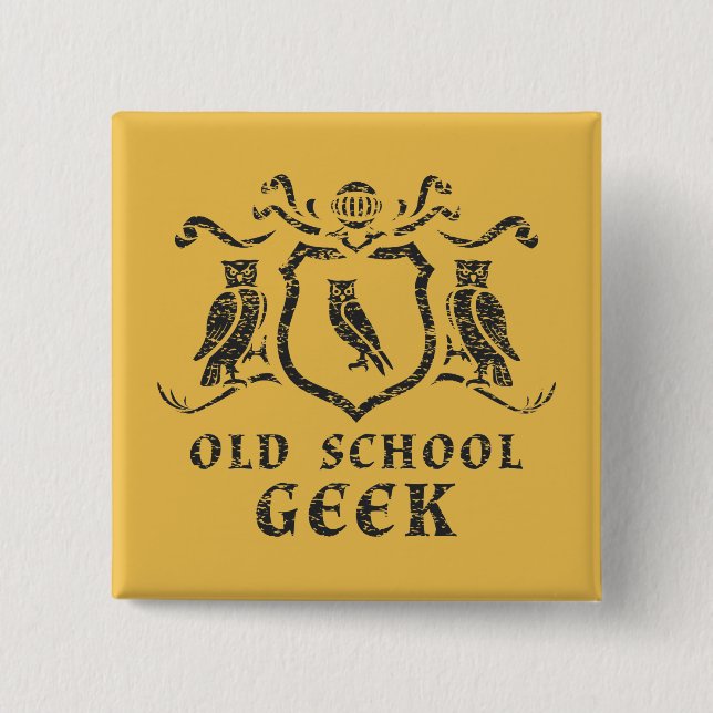 Old School Geek Owl Button (Front)