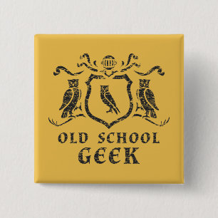 Old School Geek Owl Button