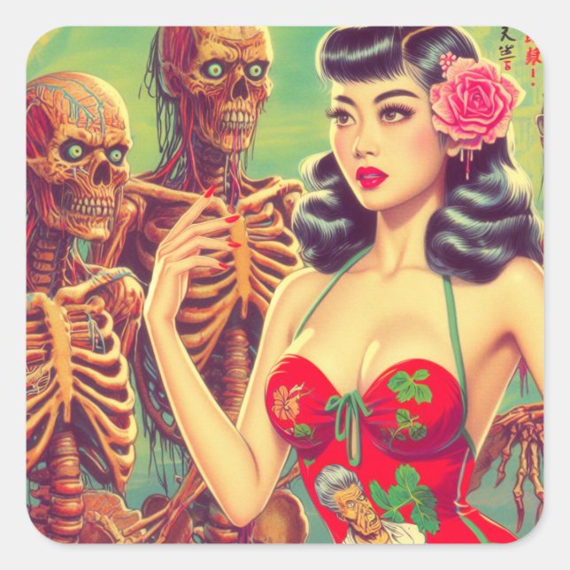 Old School Horror Girl Square Sticker (Front)