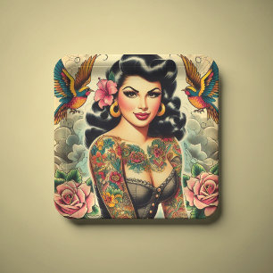 Old School Inked Girl Paper Plate