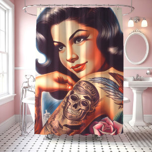 Old School Inked Girl Shower Curtain