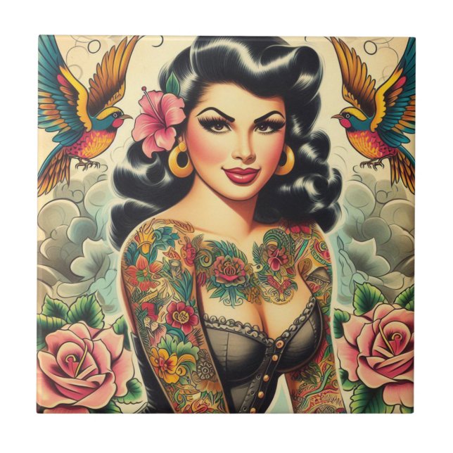 Old School Inked Girl Tile (Front)