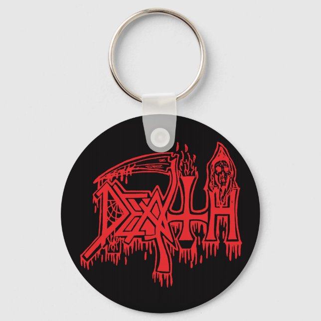 old School Logo red on black button Key Ring (Front)
