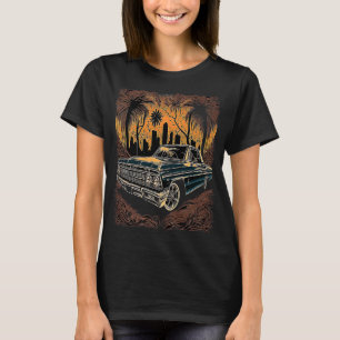 Old School Lowrider Vintage Car Palm Tree Sunset M T-Shirt