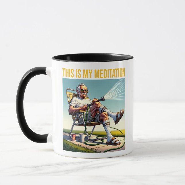 Old School Man Watering Lawn Tee Mug (Left)