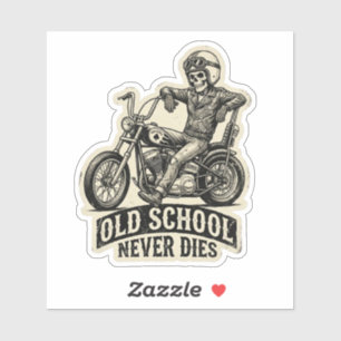 Old School Never Dies Skeleton Biker Sticker