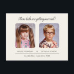 Old School Photos Save the Date Postcard<br><div class="desc">Old photo save the date postcard with elementary school pictures. The text reads: "These kids are getting married!". Upload an old yearbook photo or a picture from an old photo album. Personalise the custom fields with your own save the date wording. Preview exactly what the finished save the date will...</div>