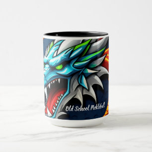 Old School Pickleball Dragon blue mug