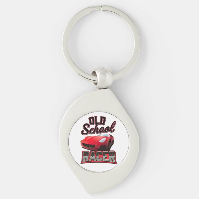 Old School Racer Logo Button Key Ring (Front)