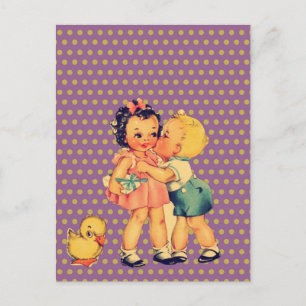 old school retro polka dots kitsch Vintage Kids Postcard