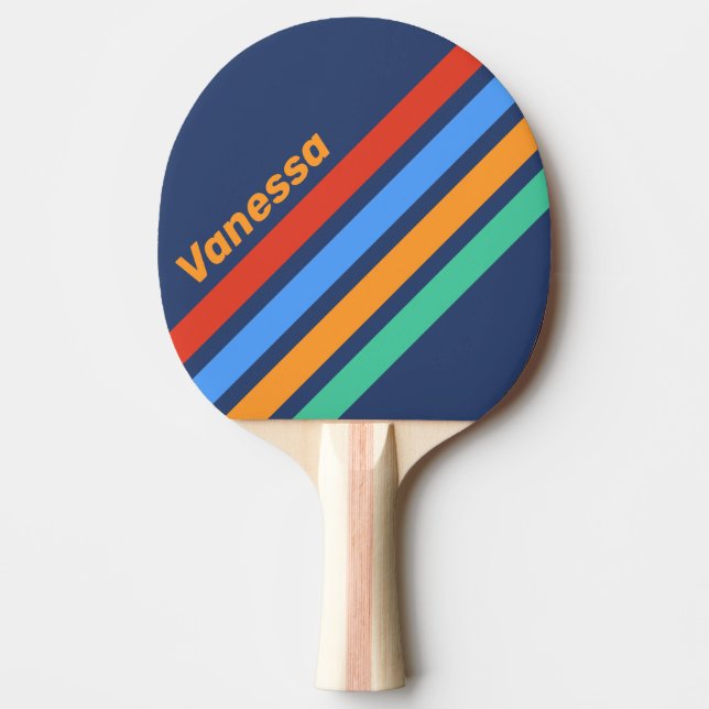 Old School Retro Rainbow Angled Striping with Name Ping Pong Paddle (Front)