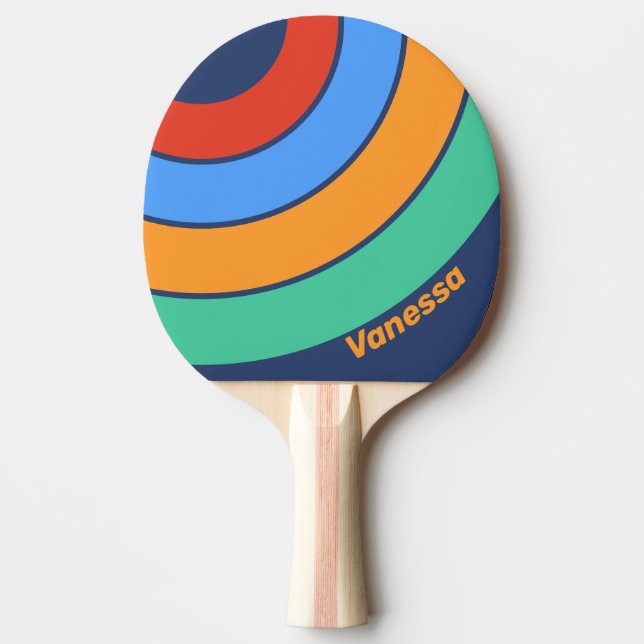 Old School Retro Rainbow Circle Stripe with Name Ping Pong Paddle (Front)