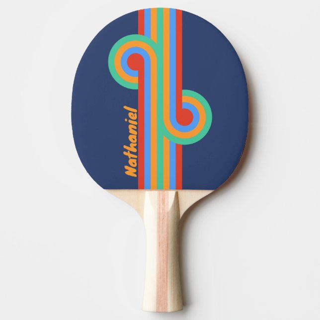 Old School Retro Rainbow  Loop with Name Ping Pong Paddle (Front)