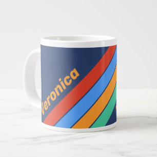 Old School Retro Rainbow Stripes with Name Large Coffee Mug