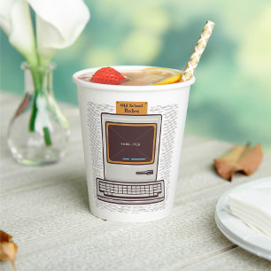 Old School Rules Retro Computer Game Over Paper Cups