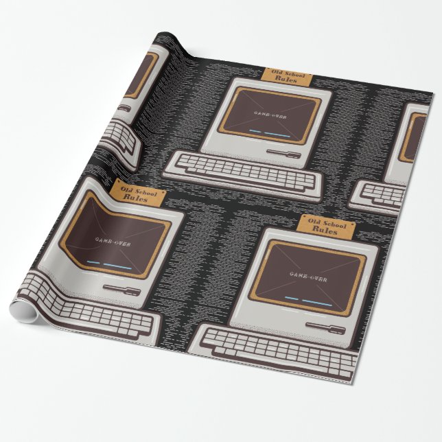 Old School Rules Retro Computer Game Over Wrapping Paper (Unrolled)