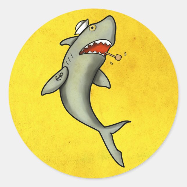 Old School Sailor Shark Classic Round Sticker (Front)