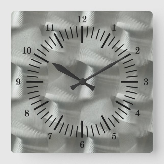Old School Simulated Brushed Aluminium Square Wall Clock (Front)