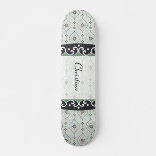 Old School Skateboard Blue Flowers Pattern