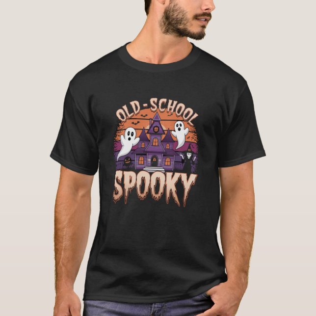 Old-School Spooky Haunted House T-Shirt (Front)