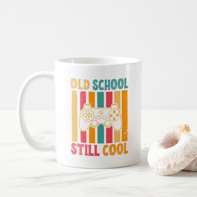 Old School Still Cool Retro Gamer Coffee Mug (With Donut)