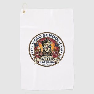 Old School Tattoo Cat Cute Kitty Design - Old Scho Golf Towel