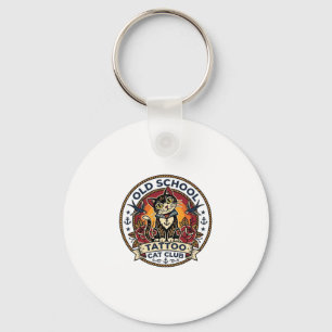 Old School Tattoo Cat Cute Kitty Design - Old Scho Key Ring