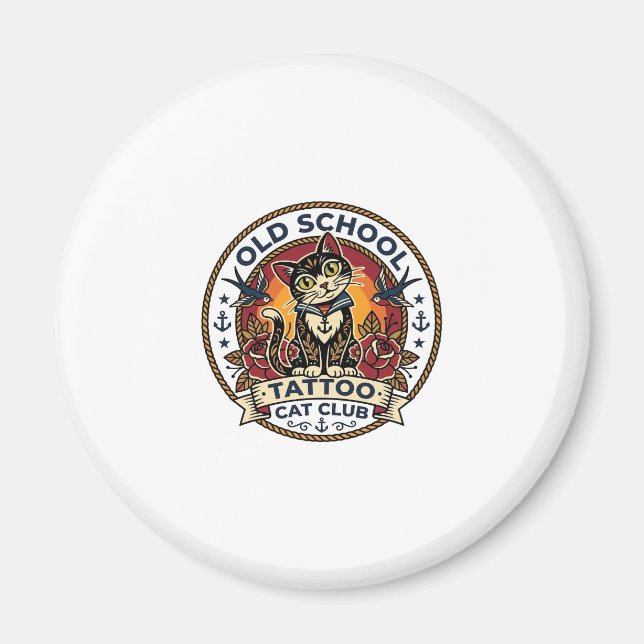 Old School Tattoo Cat Cute Kitty Design - Old Scho Magnet (Front)