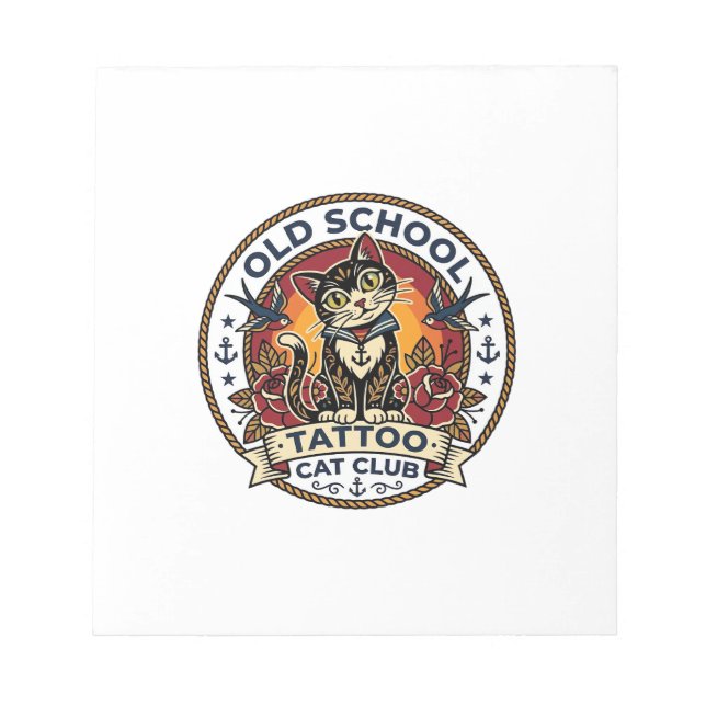 Old School Tattoo Cat Cute Kitty Design - Old Scho Notepad (Front)