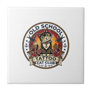 Old School Tattoo Cat Cute Kitty Design - Old Scho Tile
