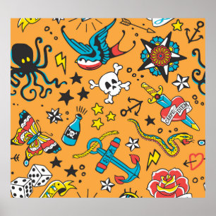 Old School Tattoo: Cute Seamless Poster