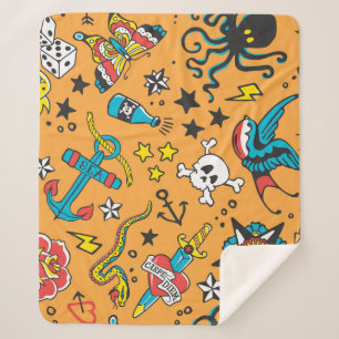 Old School Tattoo: Cute Seamless Sherpa Blanket