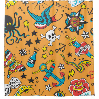 Old School Tattoo: Cute Seamless Shower Curtain
