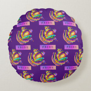Old school tattoo design in pride colours round cushion