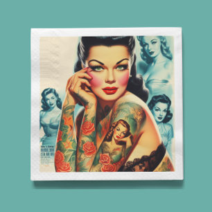 Old School Tattoo Girl Napkin