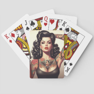 Old School Tattoo Girl Playing Cards