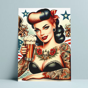 Old School Tattoo Girl Postcard