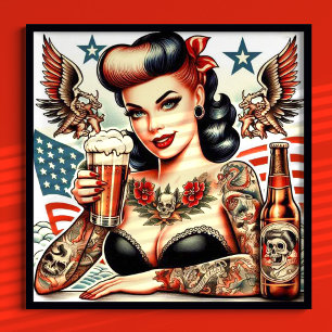 Old School Tattoo Girl Poster