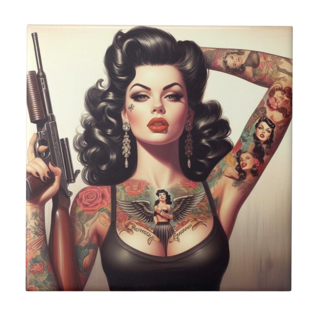 Old School Tattoo Girl Tile (Front)