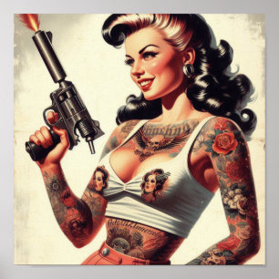 Old School Tattoo Hot Girl Poster