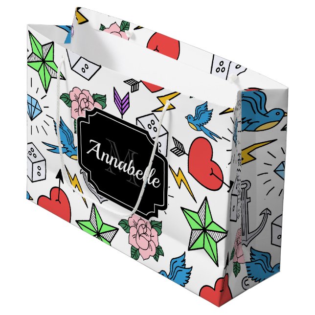 Old School Tattoo Large Gift Bag (Front Angled)